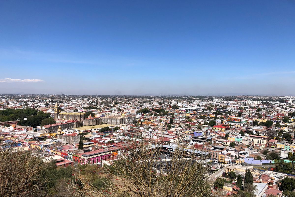thick layer of pollution over cholula puebla