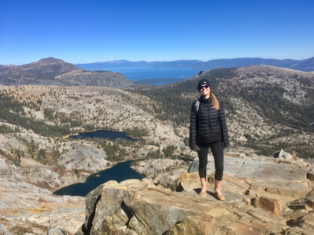 kiki la gringa at peak of mt tallac in california lake tahoe