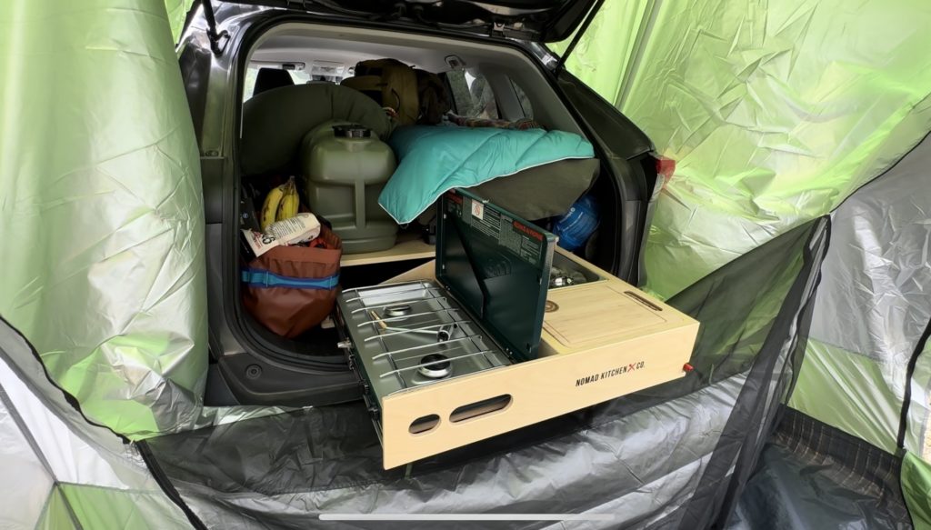 full car camping set up